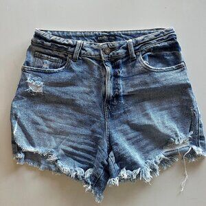 High Rise Distressed Denim Shorts